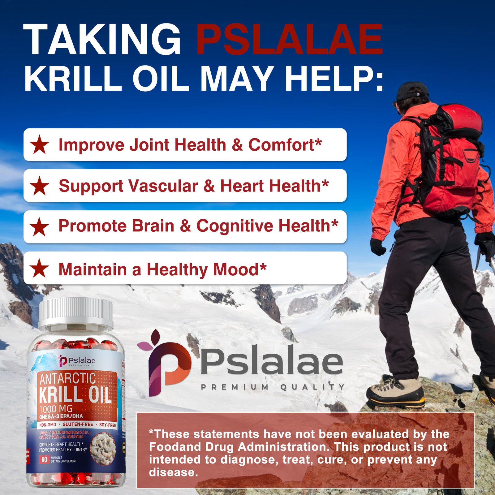 Antarctic Krill Oil 1000mg-Omega-3 EPA,DHA,Astaxanthin,Phospholipids-Brain,Heart