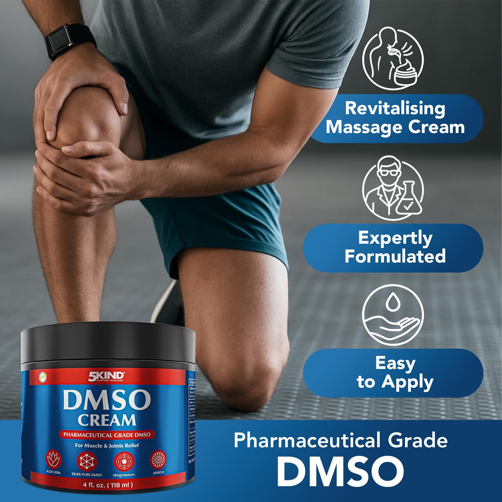 DMSO Pain Relief Cream 4 fl oz | 99.9% Pure, Aloe Vera, Menthol