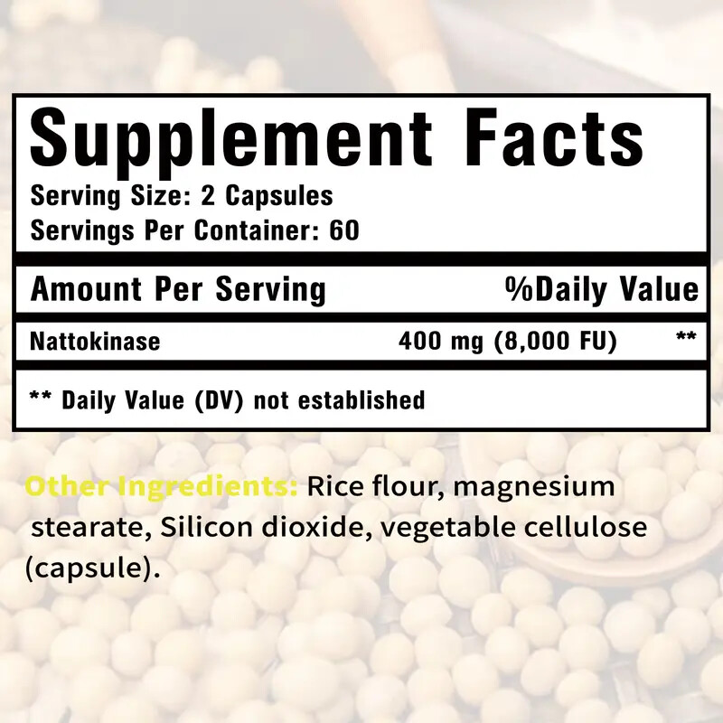 Nattokinase 400 mg 8,000 FU Fibrinolytic Units 120 Caps High Potency