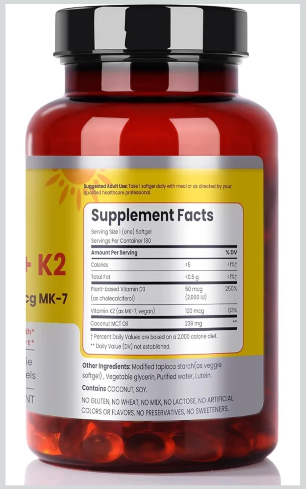 ​3 Bottle Lot: Famili+ Vegan Vitamin D3 + K2 (540 Total Veggie Softgels)