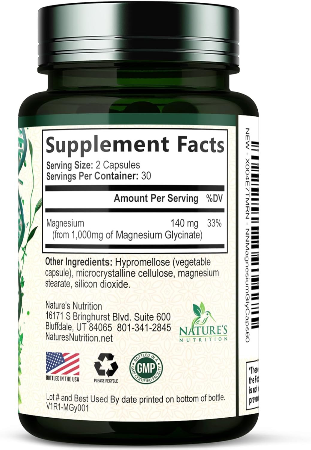 Magnesium Glycinate 1000mg – Chelated for 60 Count (Pack of 1)