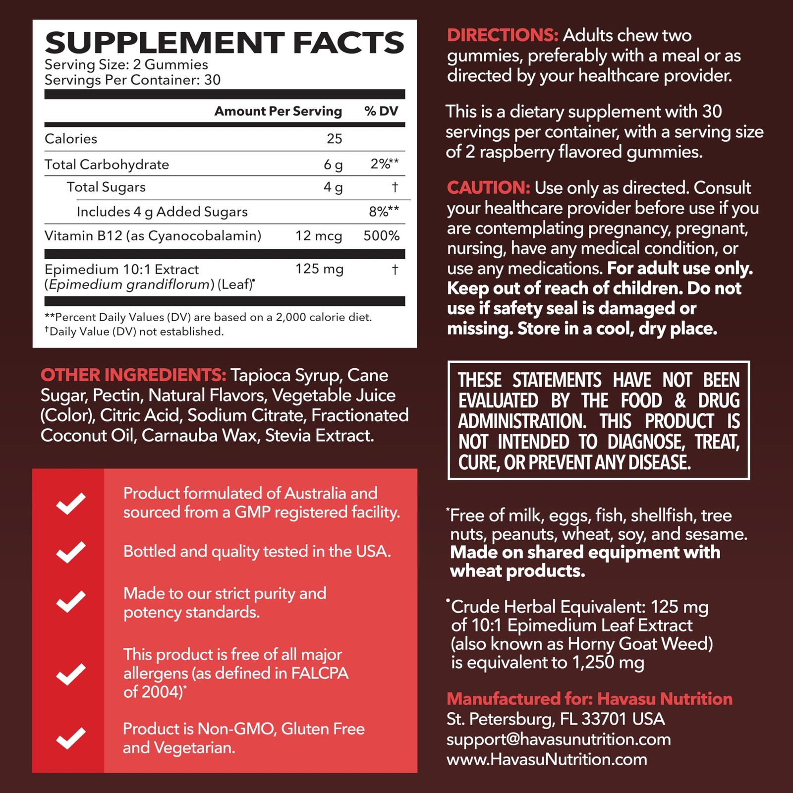 Horny Goat Weed Gummies with Vitamin B12 – Energy, 60 Count (Pack of 1)
