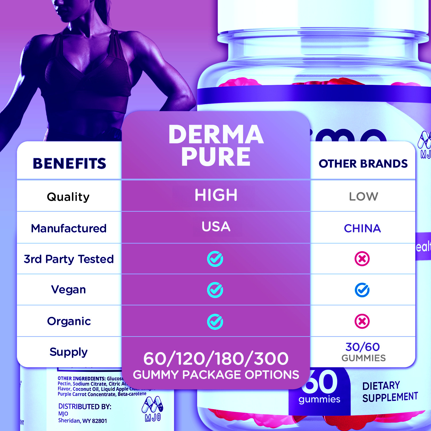 (5 Pack) Derma Pure Skin Health Gummys DermaPure Vitamin Supplement 300 Gummies