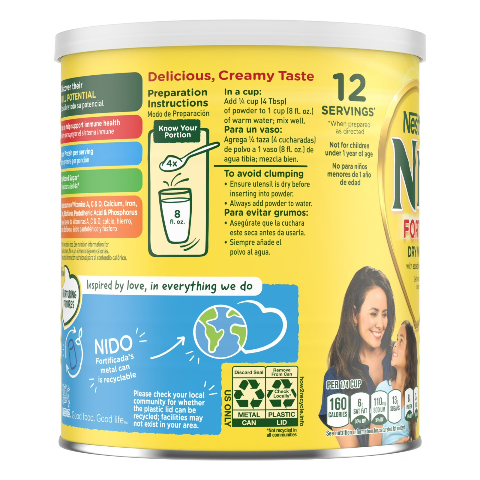 NIDO Fortificada Dry Whole Milk Powder Vitamins A, C, D, Iron & Calcium, 12.6oz