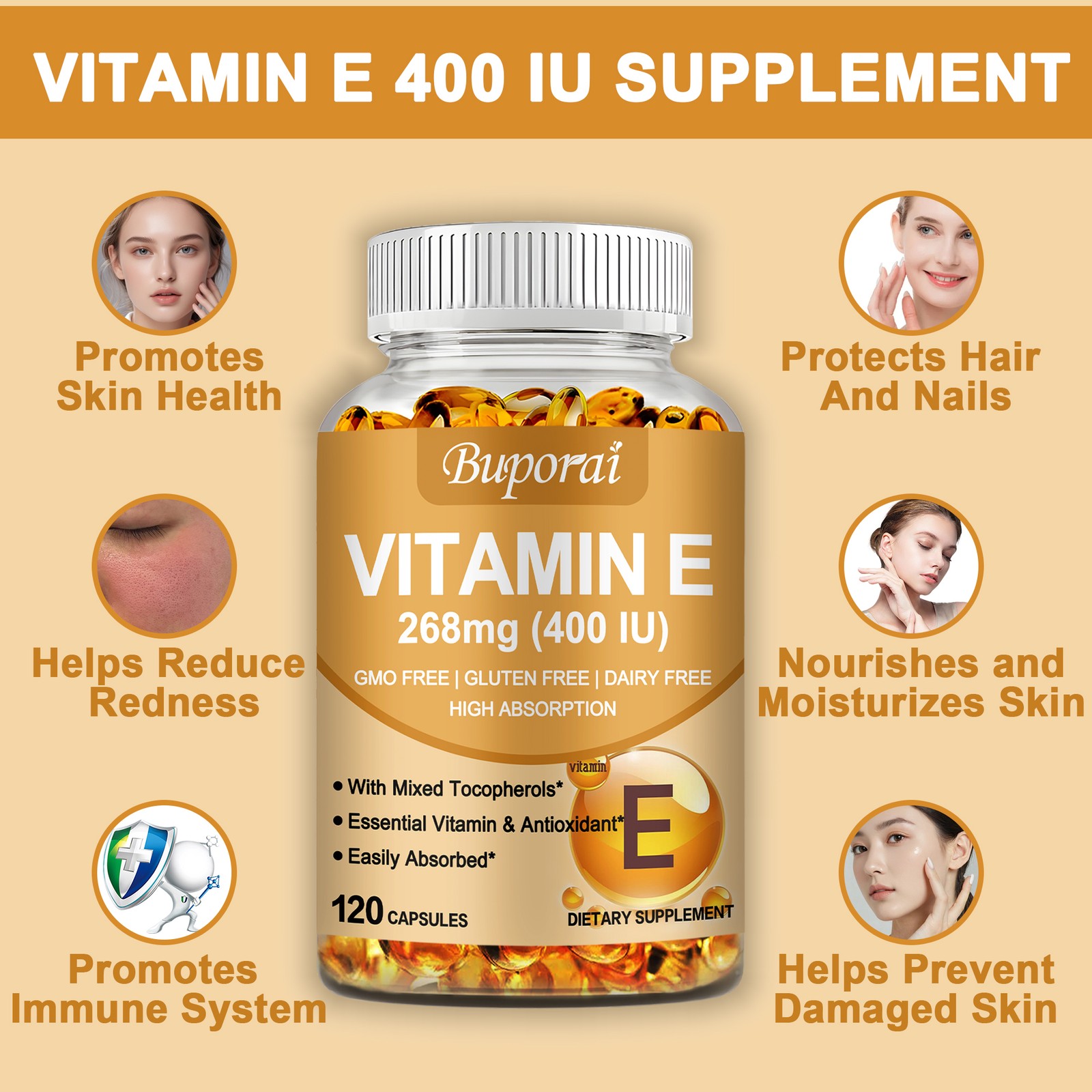Vitamin E 400 IU -D-Alpha Tocopherol & Mixed Tocopherols-Anti-aging, Antioxidant