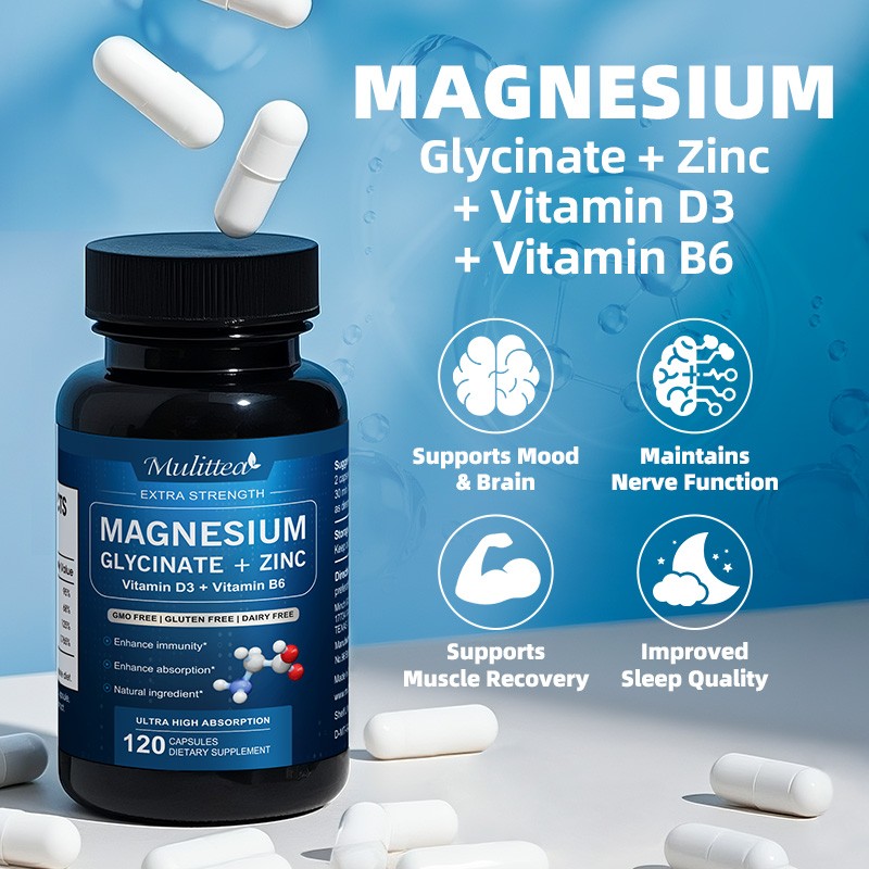 Magnesium Glycinate 500mg Vitamin D3 Zinc For Sleep Stress Relief Support Bone