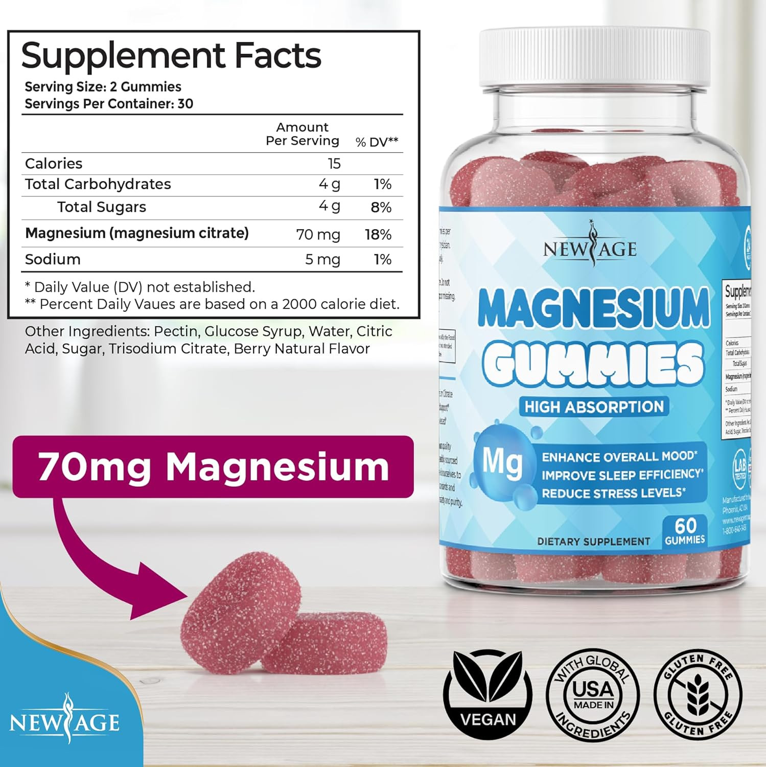 Magnesium Gummies – Calming Anti-Stress Gummies, Magnesium Supplement for Adults