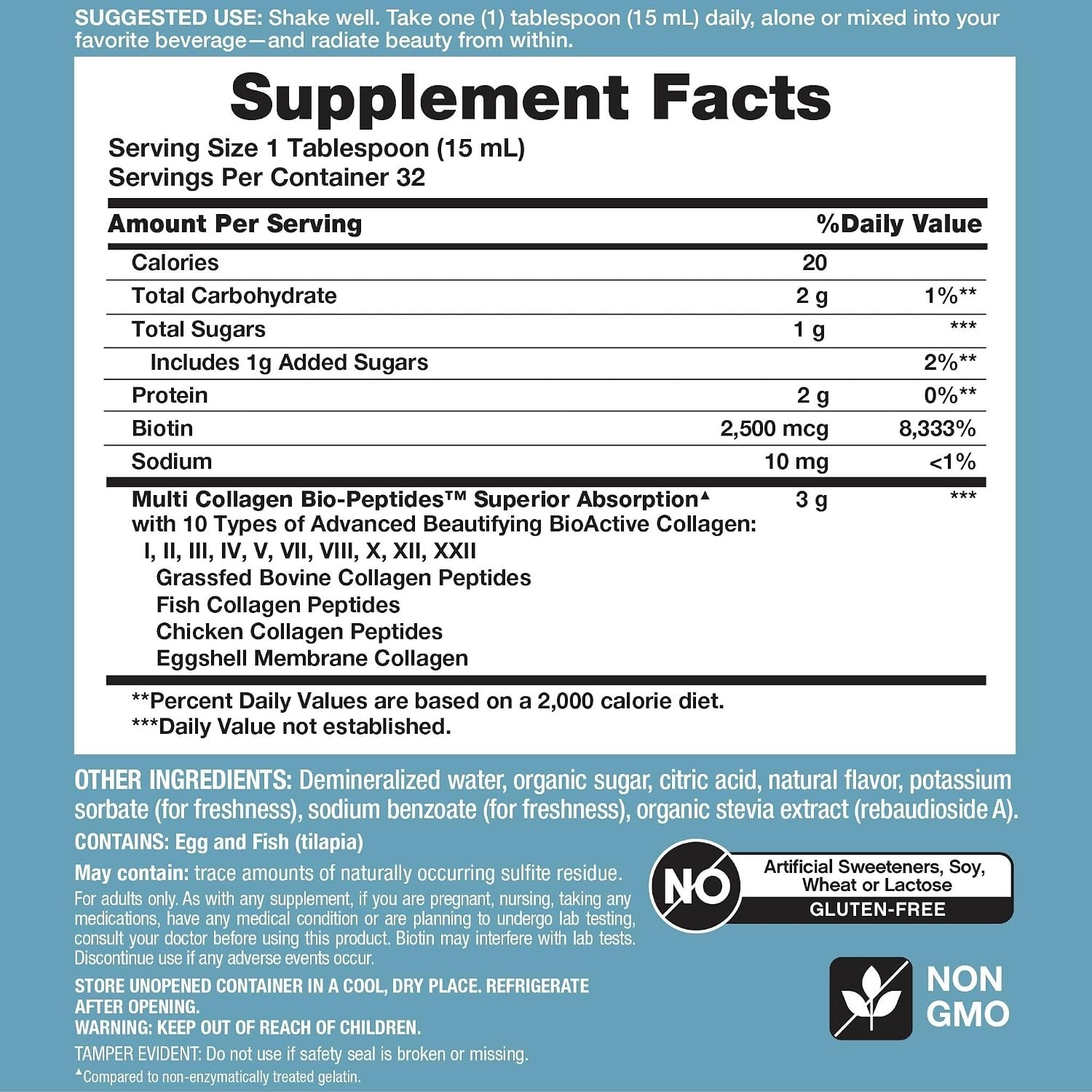 NeoCell Liquid Multi Collagen Peptides | 16 Fl Oz | Protein Plus Biotin | 10 Typ