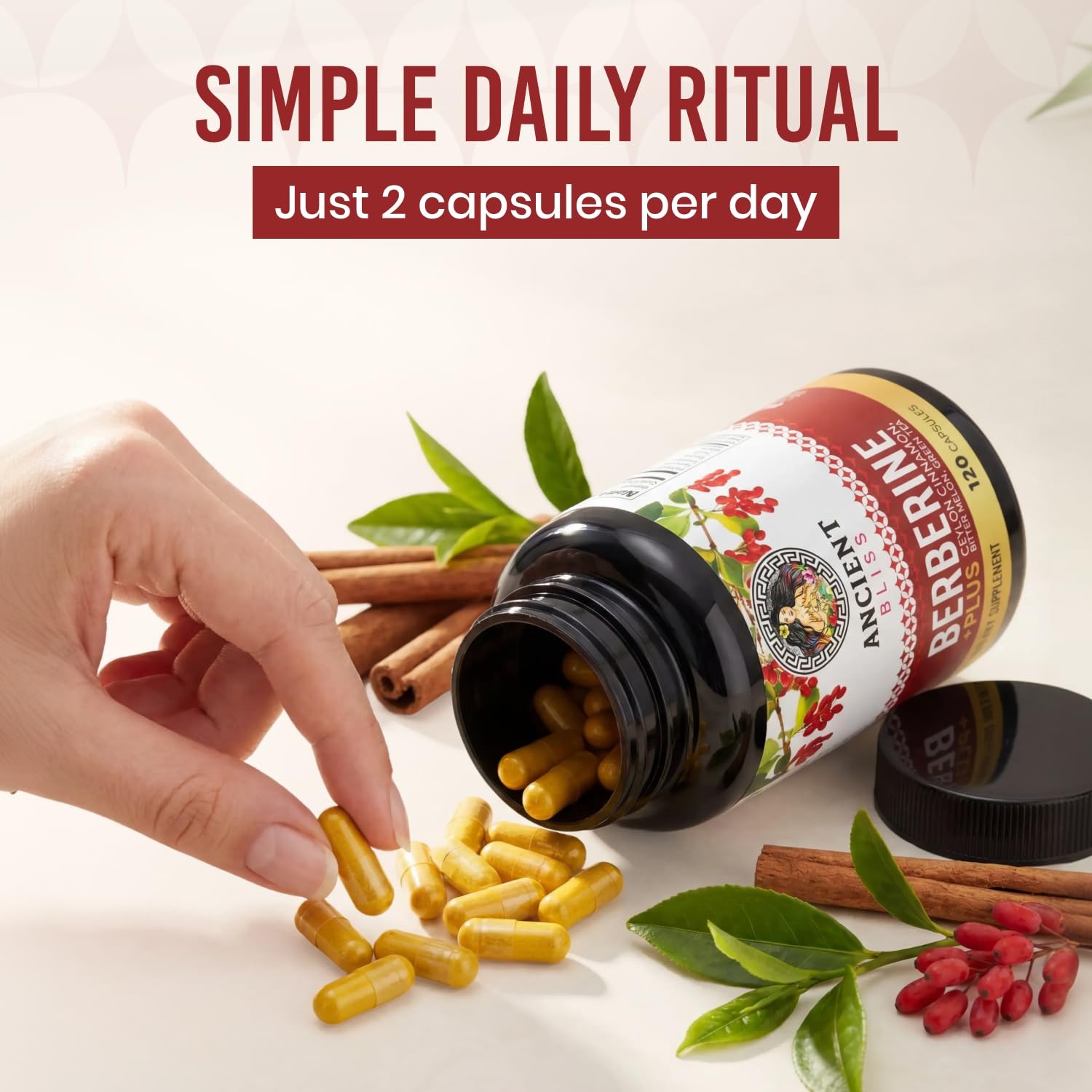 Ancient Bliss Berberine HCL 1200mg with Ceylon Cinnamon, Bitter Melon, and Gr…