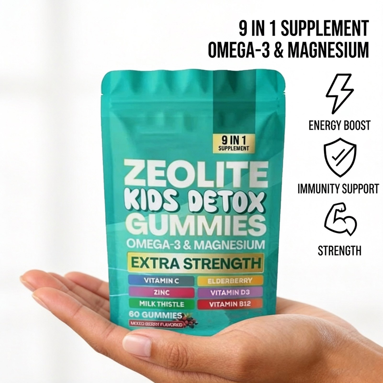 Detox Gummies Kids All-in-One Mixed Berry Flavored Zeolite 60 Gummies