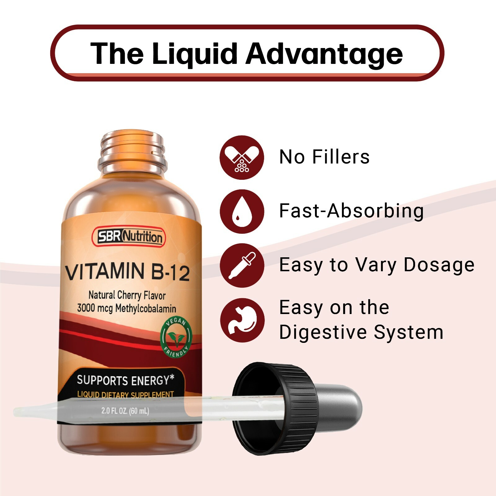 Vitamin B12 Sublingual Liquid Drops Methylcobalamin Vit B 12 3000mcg Per Serving