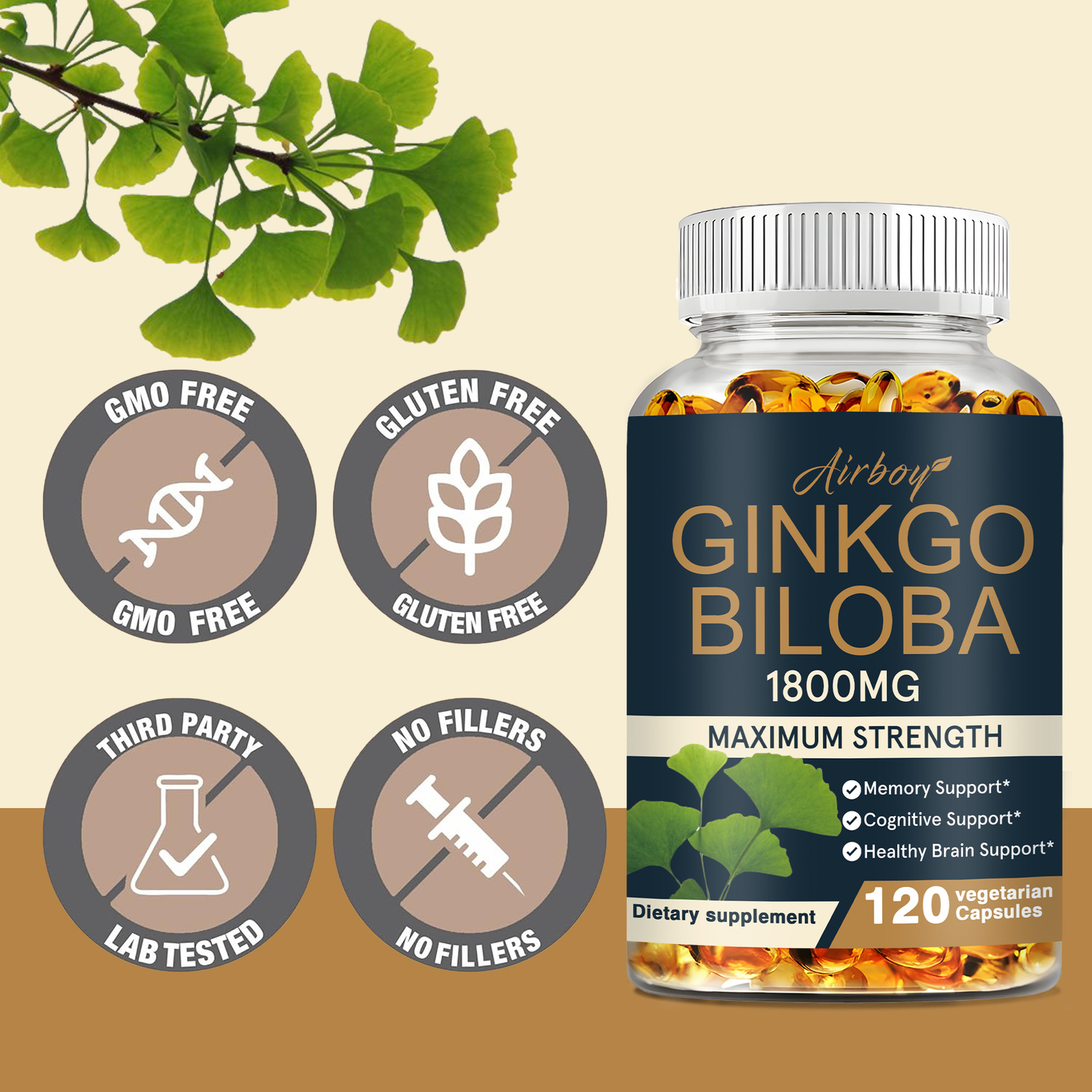 Ginkgo Bilo 1800mg – Healthy Brain, Improve Focus, Memory, and Overall Cognition