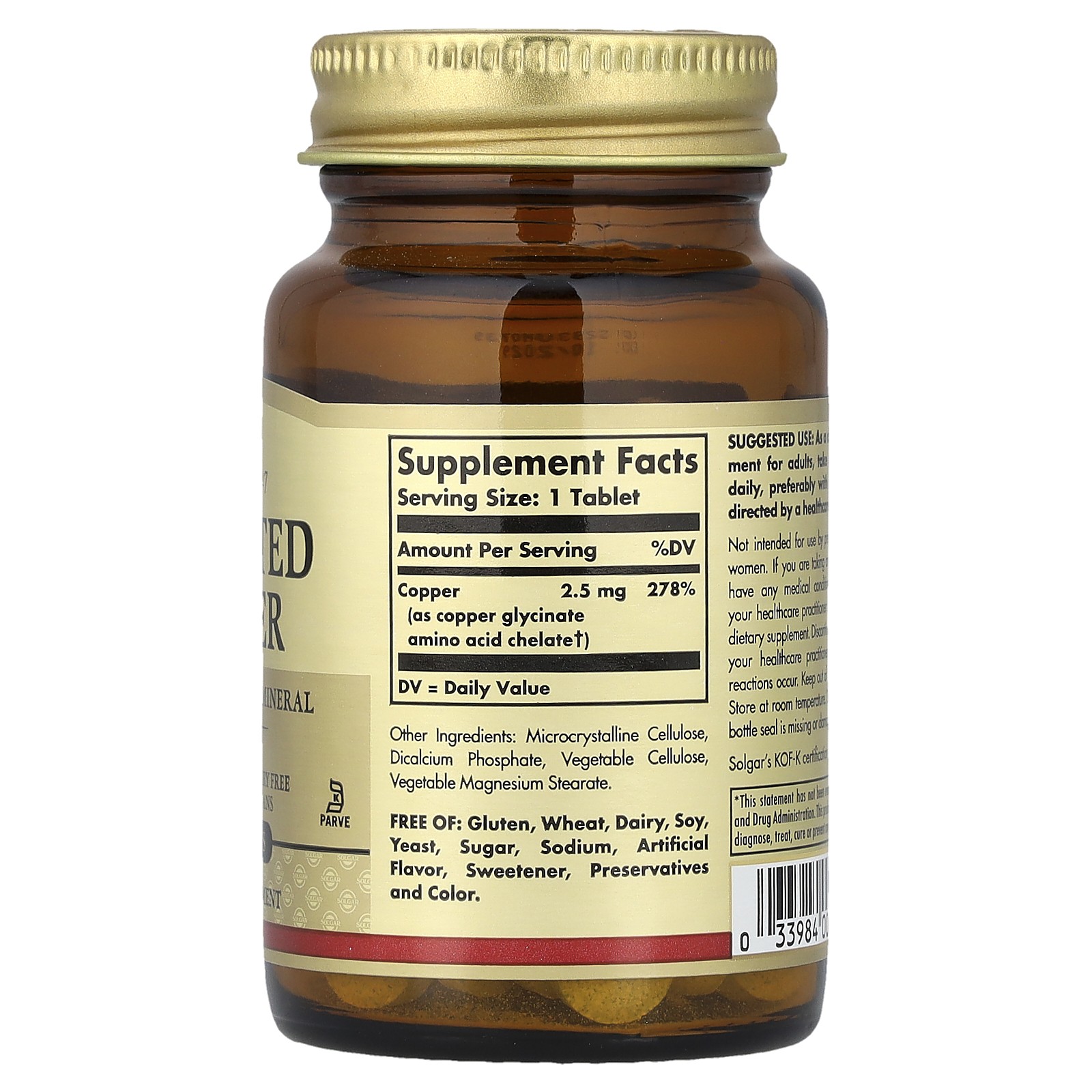Chelated Copper, 100 Tablets (2.5 mg per Tablet)