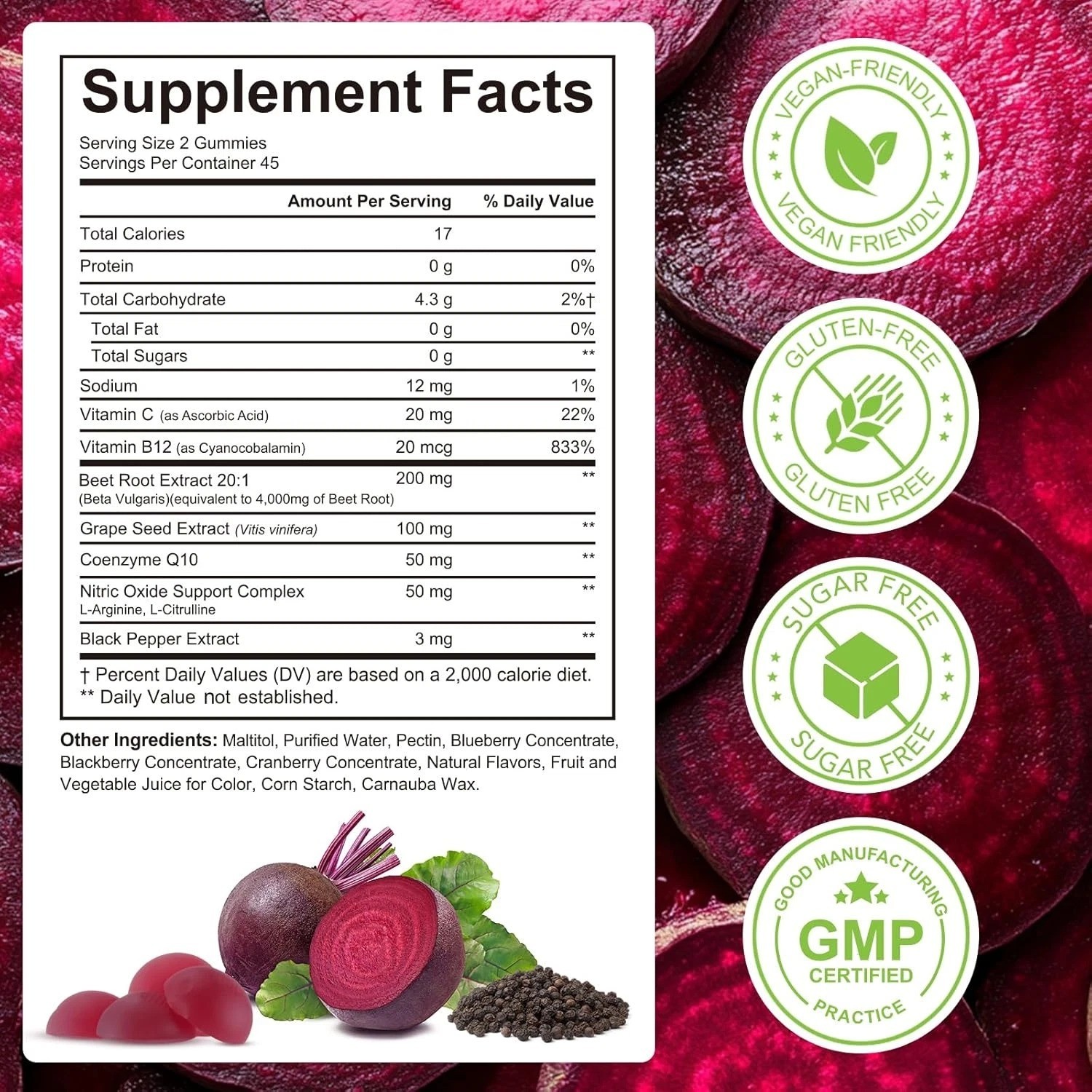 Super Beetroot Gummies, 8 in 1 Beet Root 4,000Mg with Grape Seed Extract & Coq10