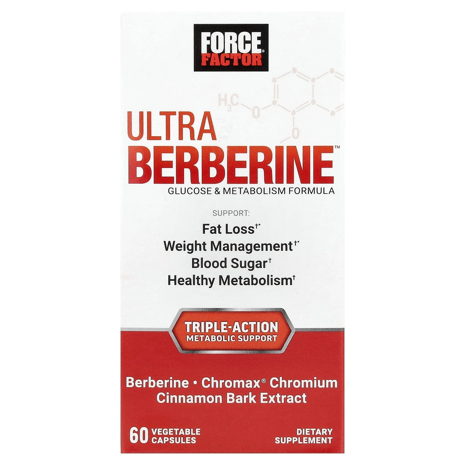 Force Factor Ultra Berberine Supplement with Cinnamon for Blood Sugar Support