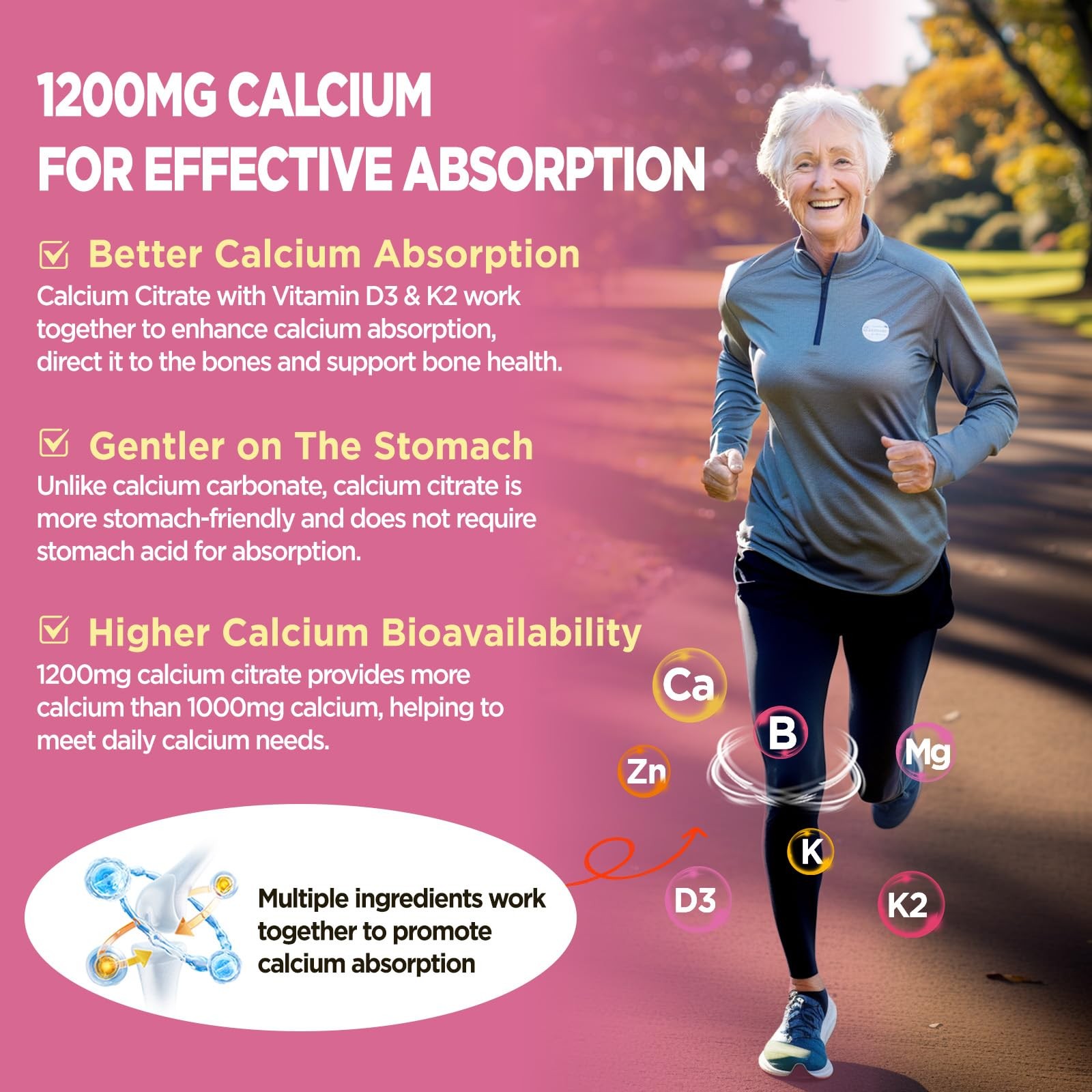 Calcium 1200 mg with Vitamin d3, K2, High Absorption 1 Count (Pack of 60)