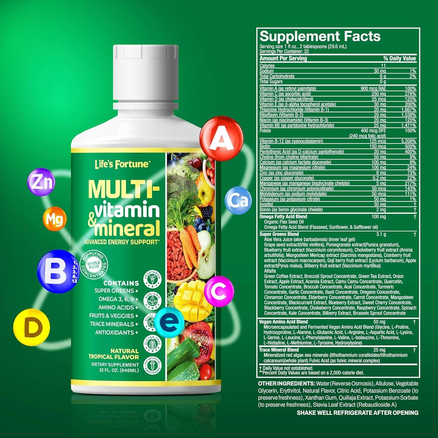 Life’s Fortune Liquid Multivitamin for Adults, Teens (32 oz, Tropical Flavor)