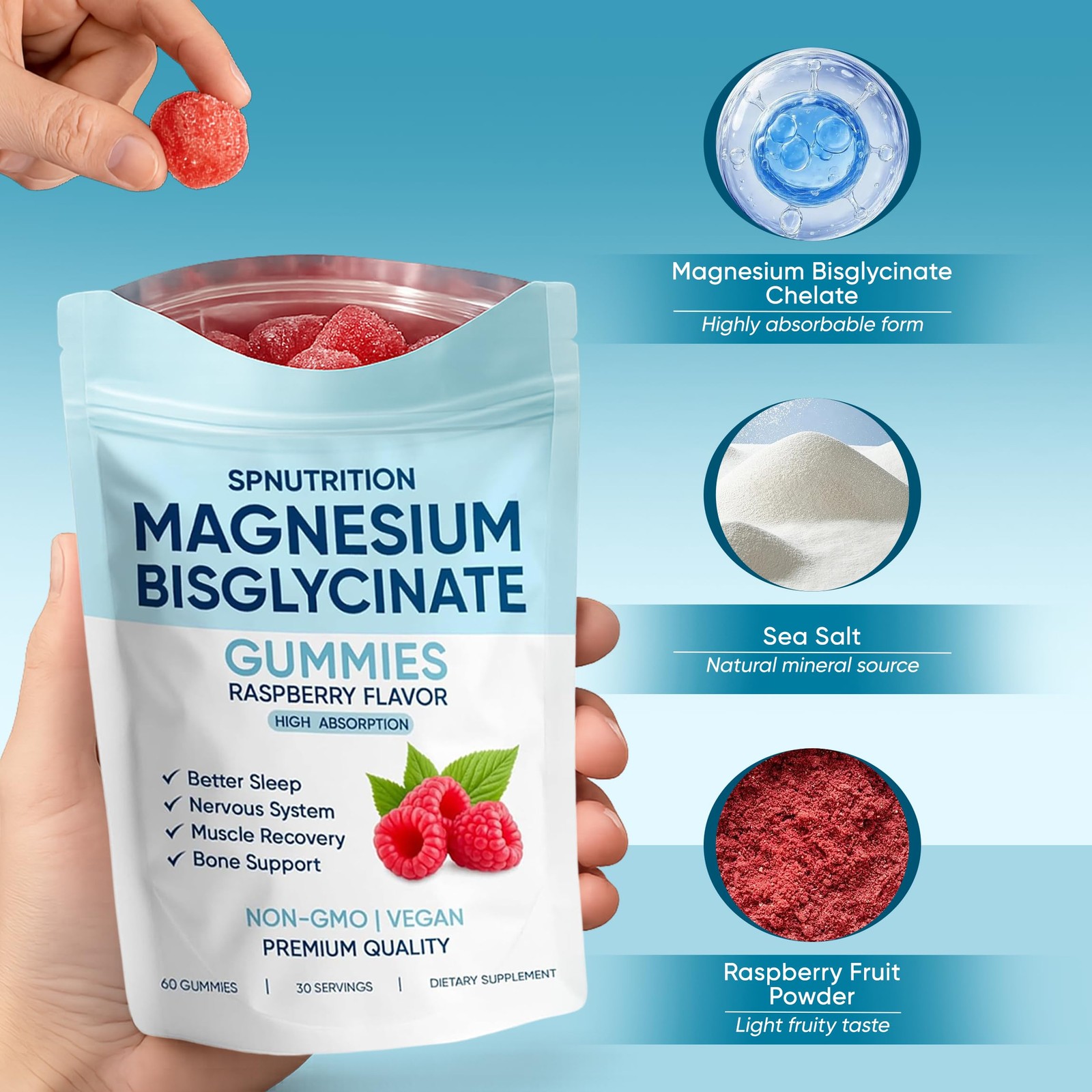 Spnutrition Magnesium Bisglycinate Gummies, with 400mg Magnesium Bisglycinate…