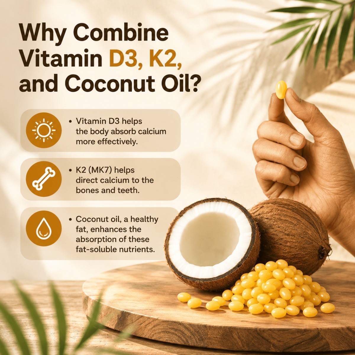 Vitamin D3 K2 Supplement, Coconut Oil for Bone & Immune Support