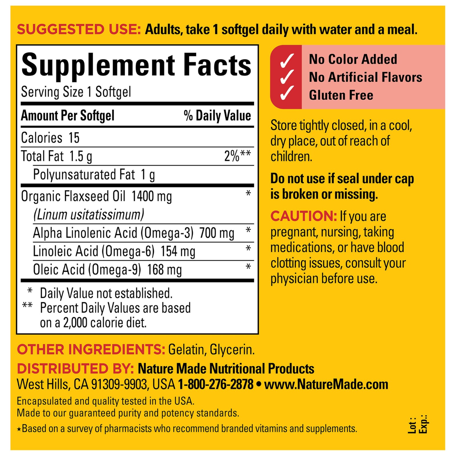 Nature Made Extra Strength Flaxseed Oil 1400 100 Count (Pack of 1), No Color