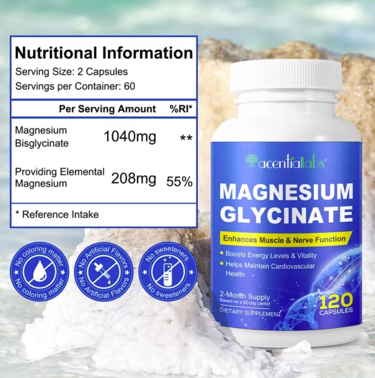 Magnesium Glycinate 120 Capsules 1040mg High Absorption for Sleep Stress Muscle