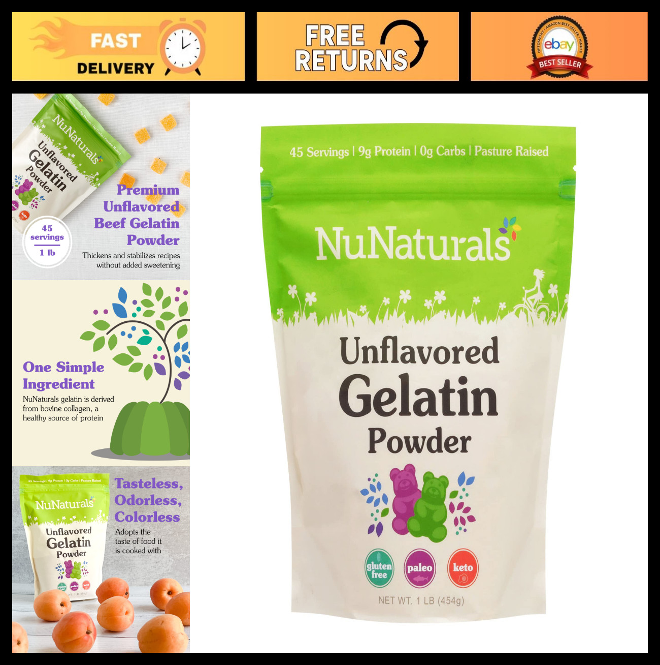 Unflavored Beef Gelatin Powder – Instantly Thickens, Stabilizes & Texturizes, 1