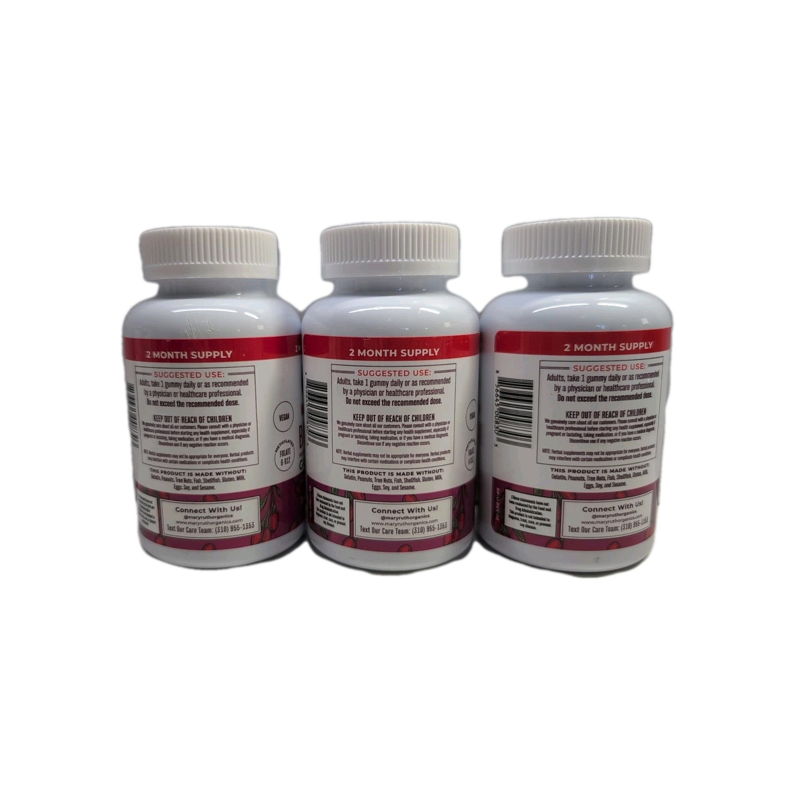 (3) Mary Ruths Biotin Gummies, Goji Berry, 60 Gummies Each. Exp 06/2026