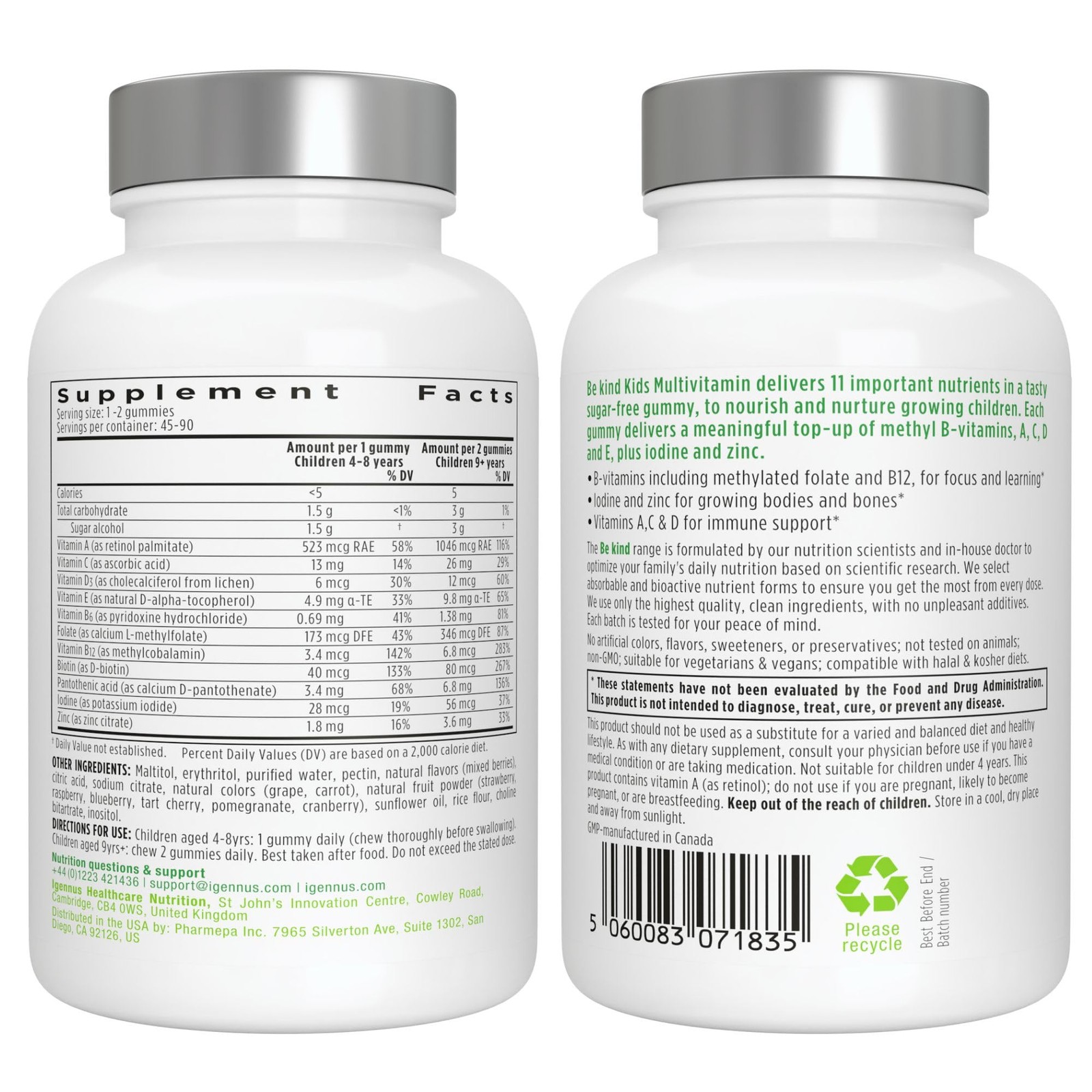 Igennus Methylated Kids Multivitamin 90 Count (Pack of 1), Purple, Red