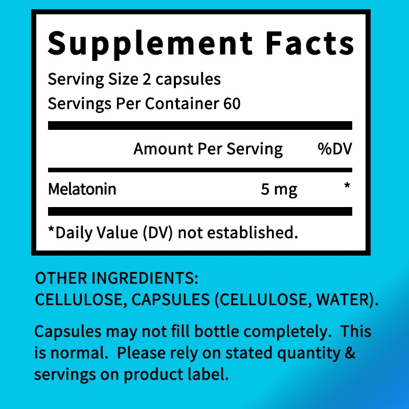 Easy To Swallow Melatonin 5mg 120 Capsules Non Gmo Gluten Free Healthy Sleep