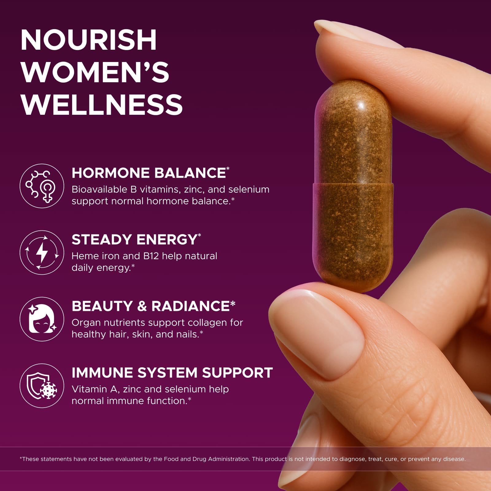 Primal Beef Organ Supplement for Women, Grass-Fed Ancestral Superfood 60 Pack