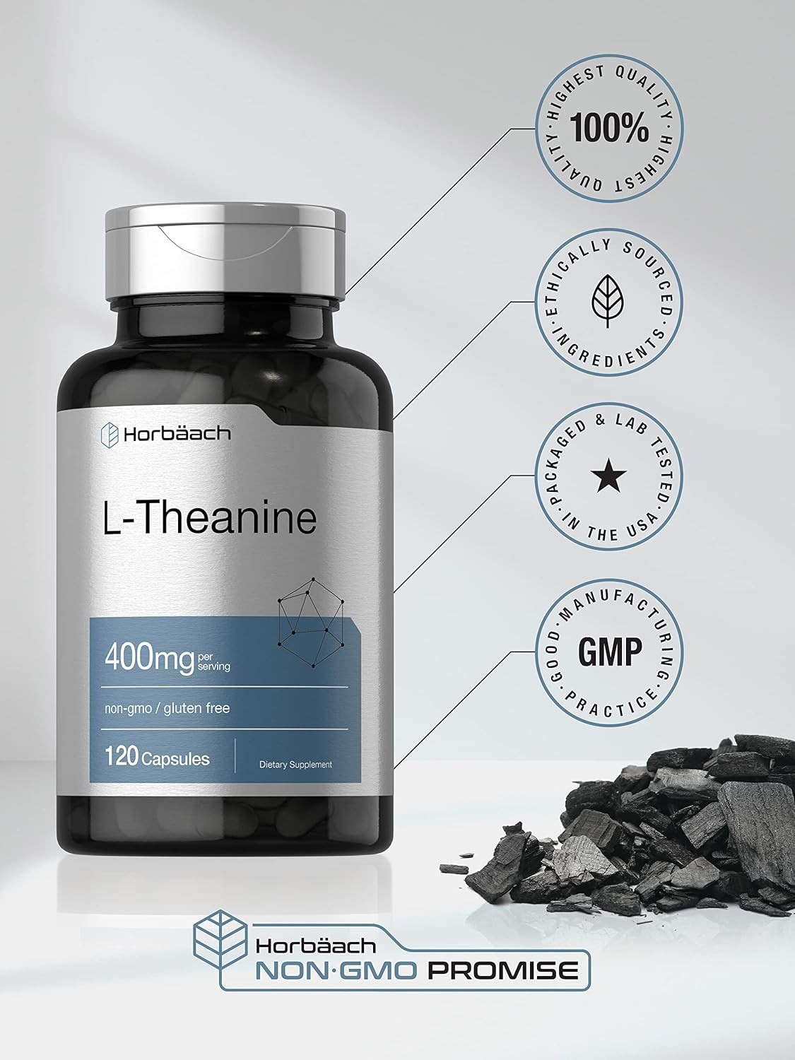 L Theanine 400mg | 120 Capsules | Non-GMO & Gluten Free | by Horbaach