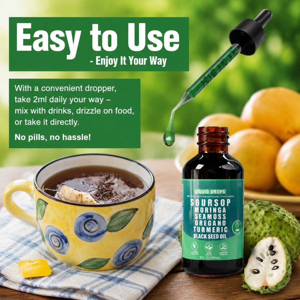 Soursop Pure Liquid Drops 10-in-1 Herbal Blend Immune Wellness Support