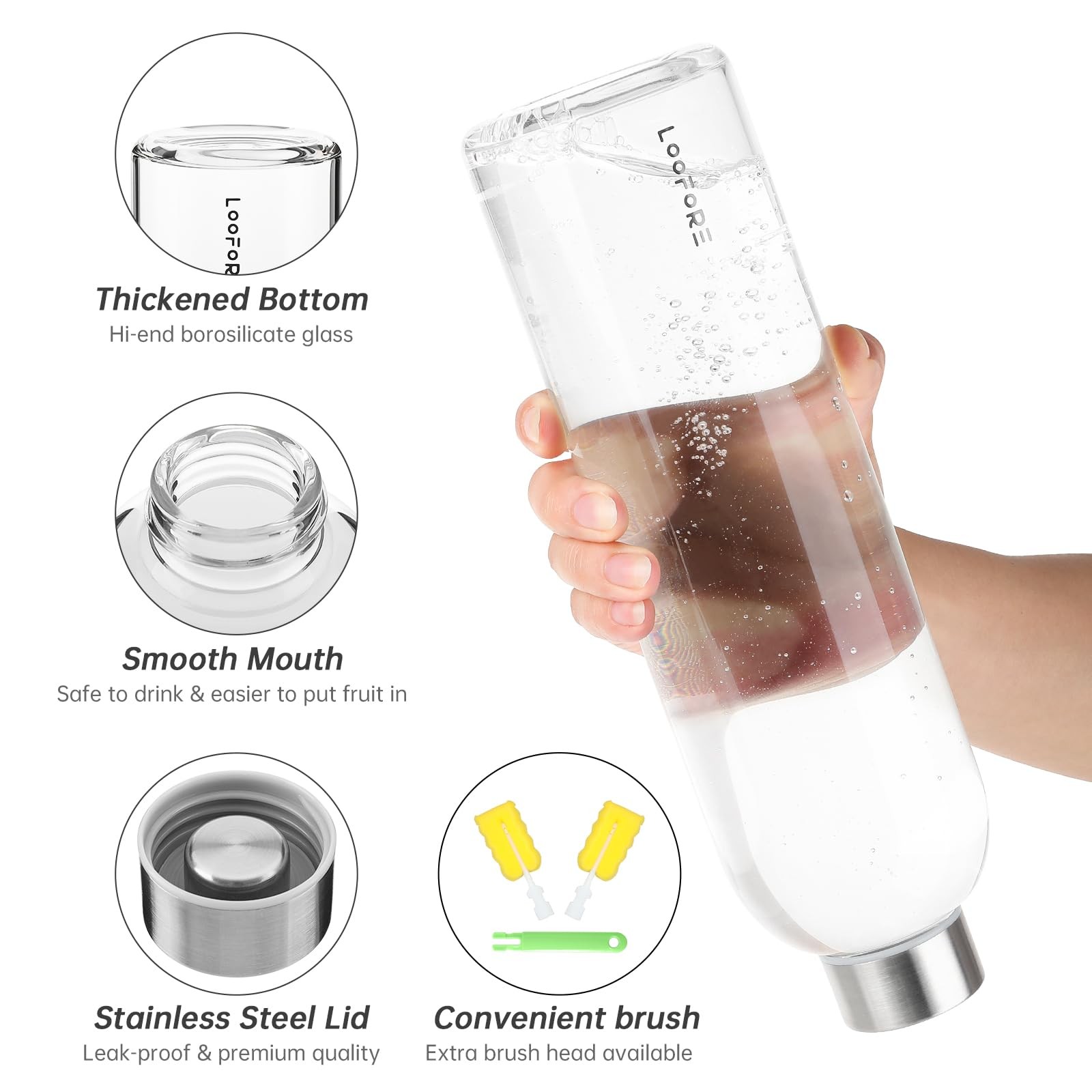 LOOFORE Glass Water Bottles 32 oz, 1 litre 33.8 Ounces, Olive Green