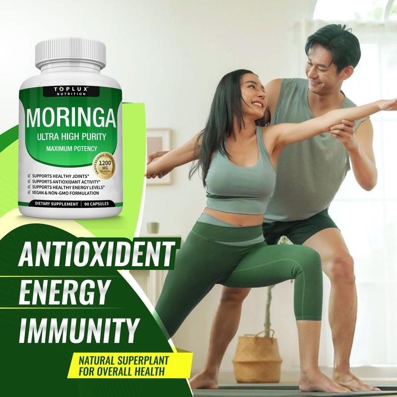3PCS Moringa Capsules 1200mg Pure Moringa Powder Immune Gut Support 90 Count