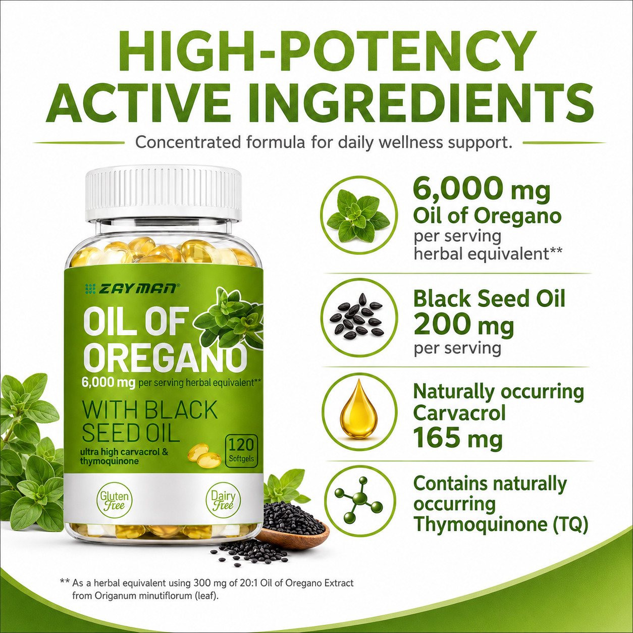 2 in 1 Oil of Oregano & Black Seed Softgels Count with Carvacrol,Immune Support