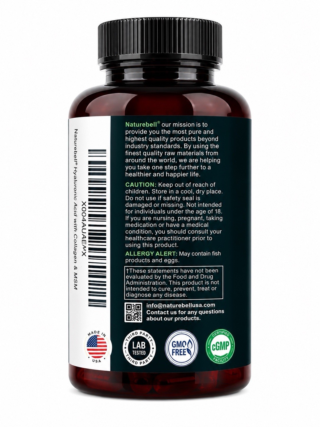 NatureBell Hyaluronic Acid 2000mg Collagen MSM 240 Caps Skin Hair Joint