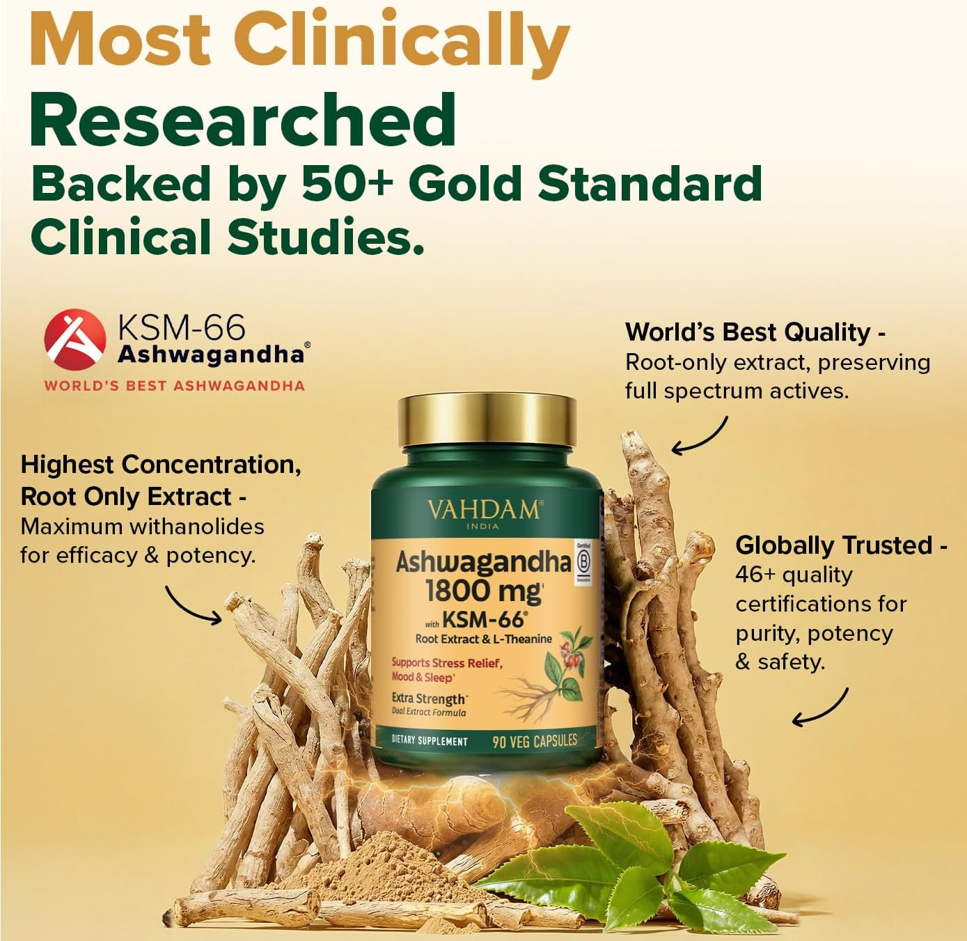 VAHDAM Ashwagandha Supplement 1800mg with Ashwagandha Root Extract and L-Theanin