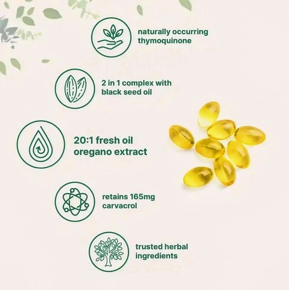 2 in 1 Oil of Oregano & Black Seed Softgels Count with Carvacrol,Immune Support