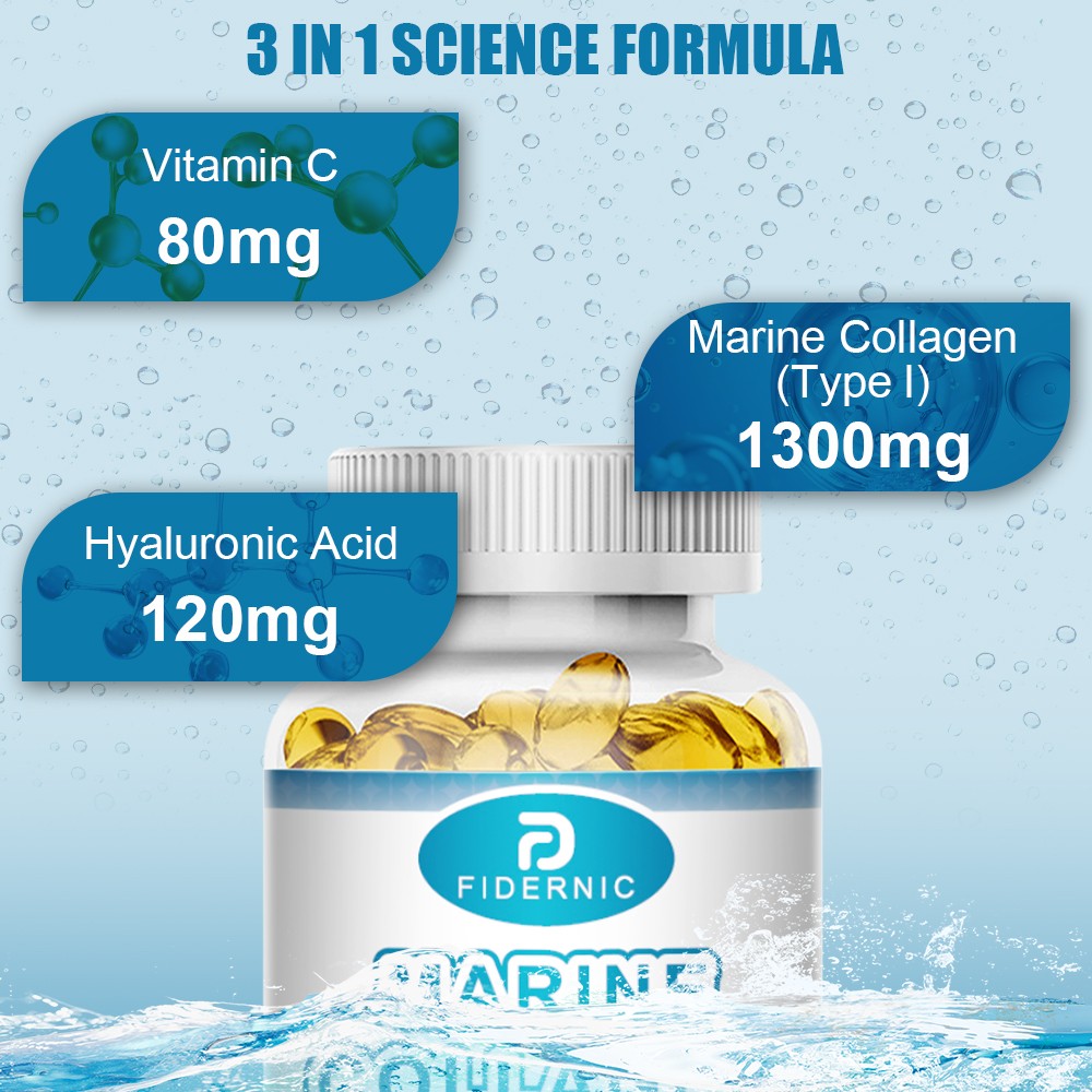 2 Bottle Marine Collagen Type I Peptides Hyaluronic Acid Vitamin C 60 Count