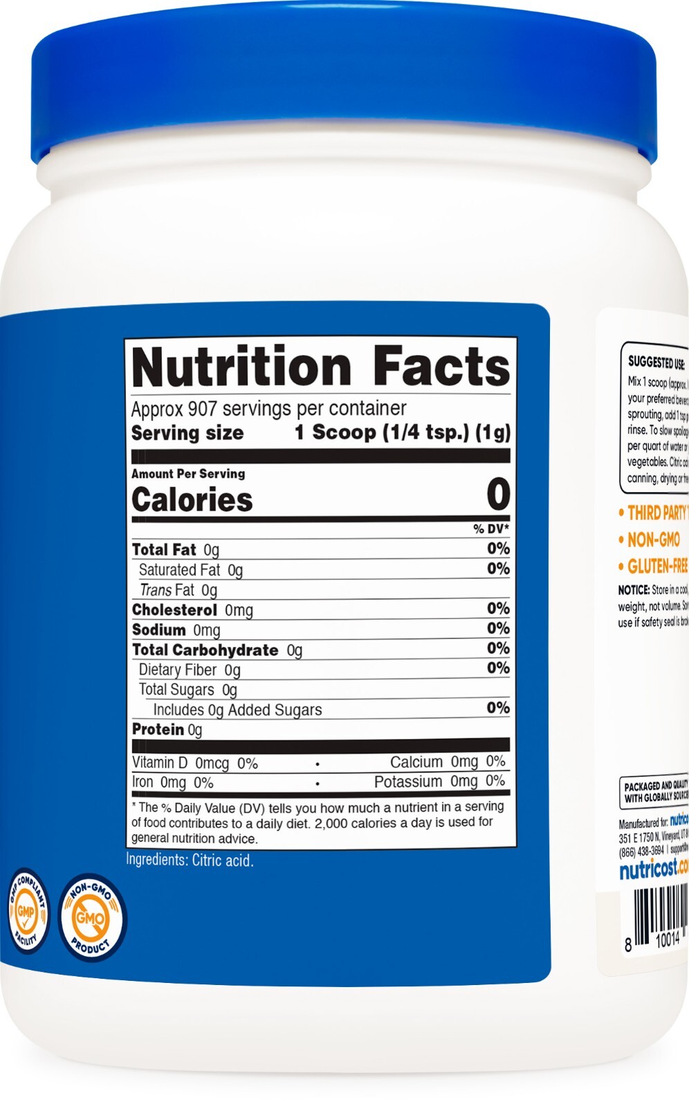 Nutricost Citric Acid Powder (2LB) – Non-GMO, Gluten Free