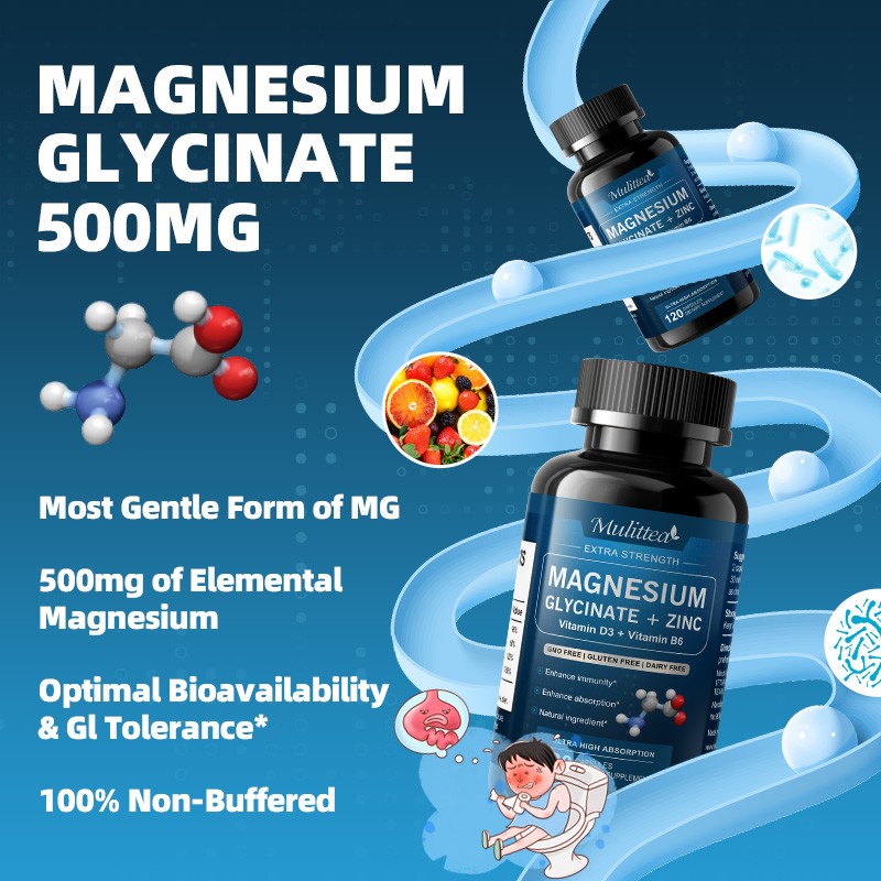 Magnesium Glycinate 500mg Vitamin D3 Zinc For Sleep Stress Relief Support Bone