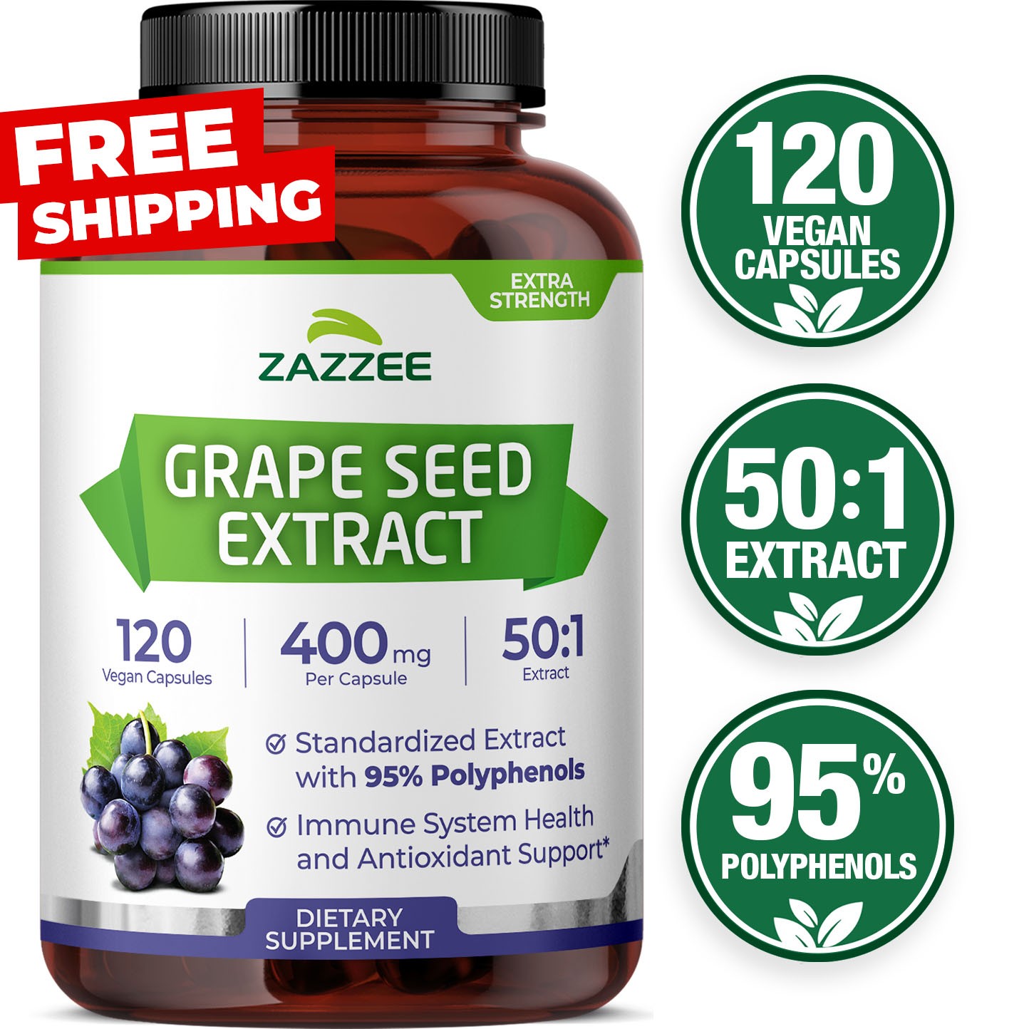 High Strength Grape Seed 50:1 Extract, 120 Vegan Capsules, 95% Polyphenols