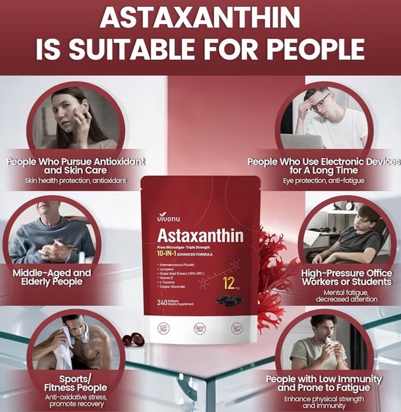 Astaxanthin 12mg 240 Softgels, 4 Month Supply,Triple Strength,Non-GMO,Eye Health