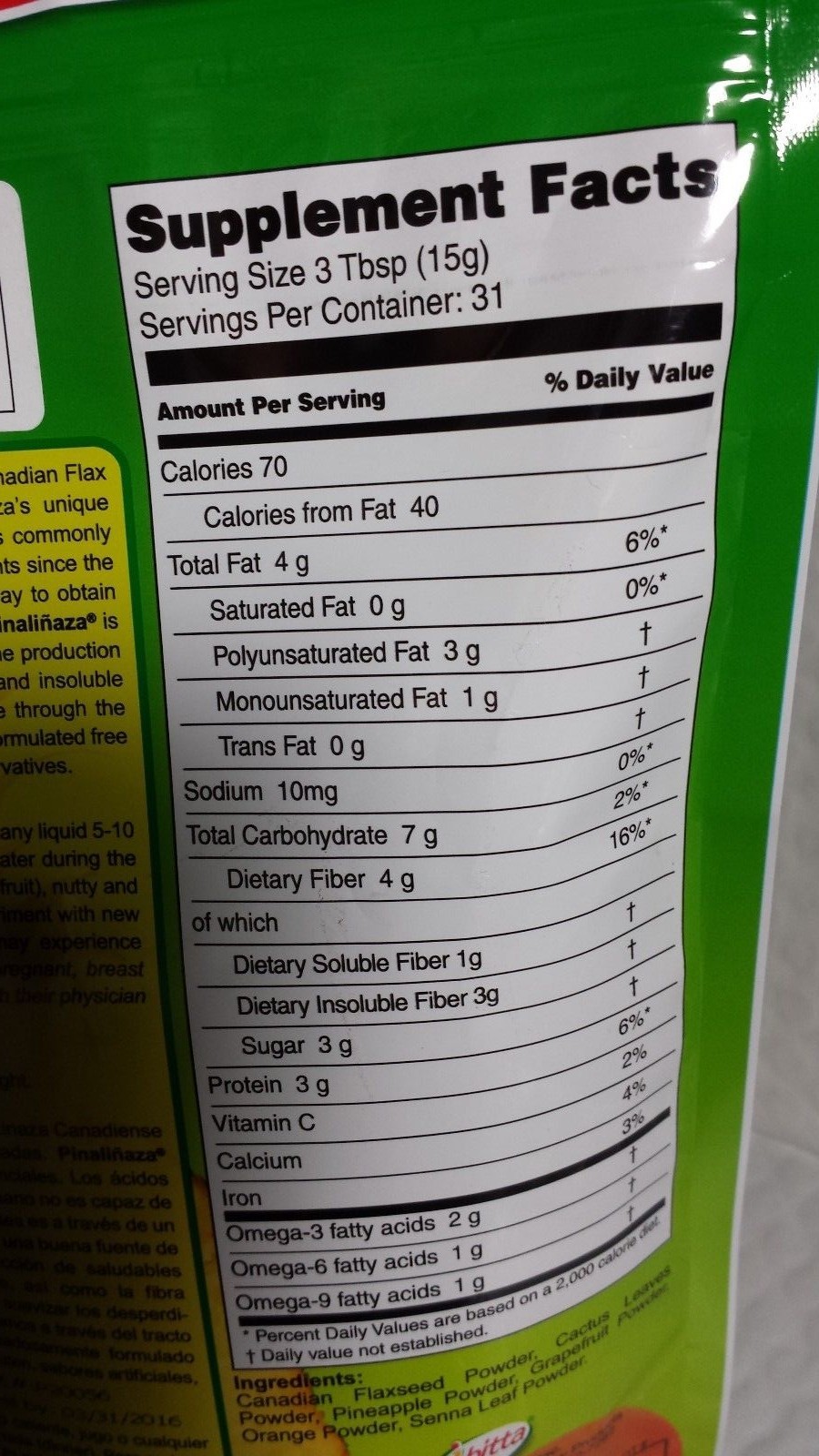 PINALINAZA IBITTA FLAXSEED WITH OMEGA OILS 16.5 OZ 01/2025 UNISEX POWDER NEW