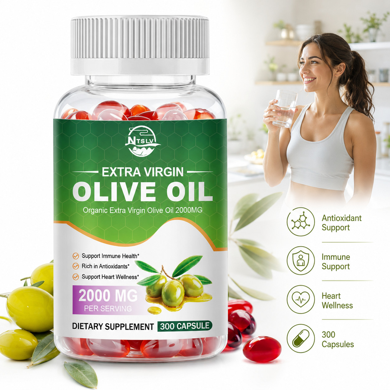 Olive Oil 2000mg 300 Capsules Heart Wellness Dietary Supplement