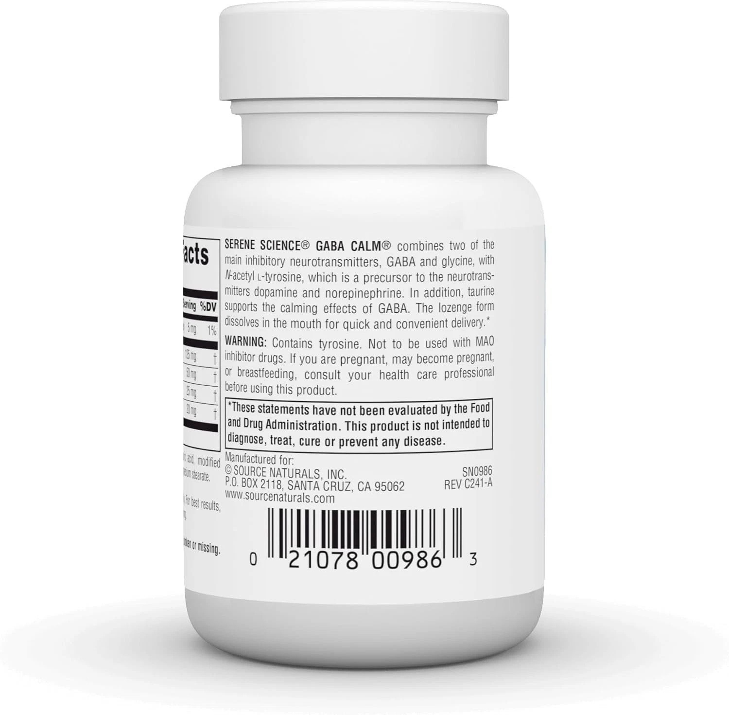 GABA Calm 125 mg Lozenges – 30 Yeast Free, Gluten Free Tablets for Mood Support