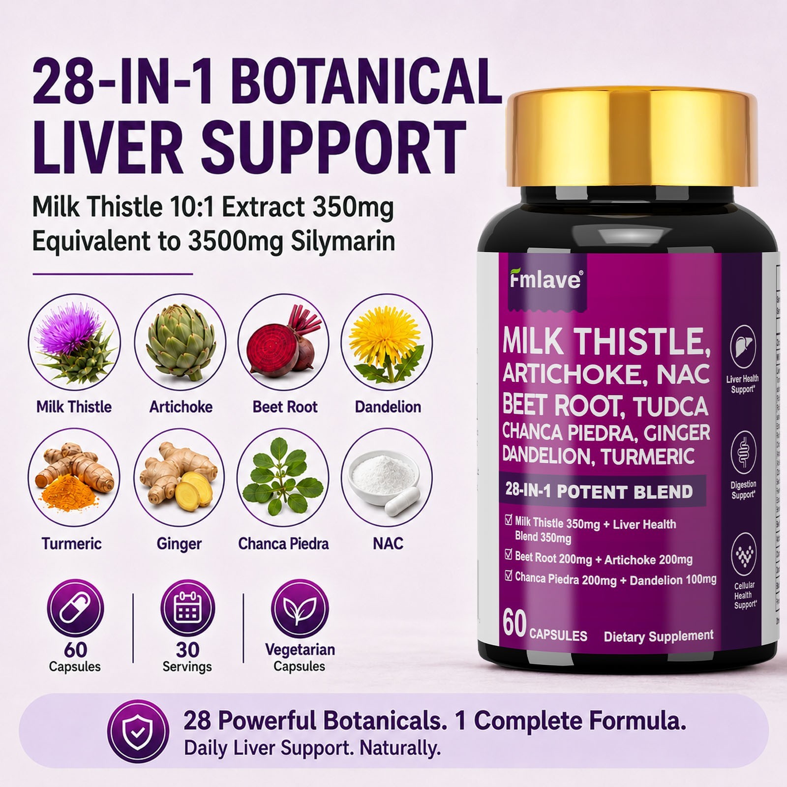 Milk Thistle (Silymarin 3500mg) Dandelion Turmeric Artichoke NAC – Liver Support