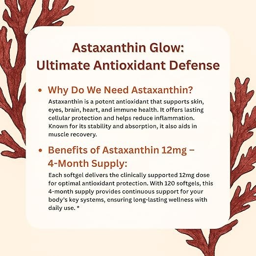 1 PACK Astaxanthin 120 Softgels 12mg – Supports Eye Health and Joint Health