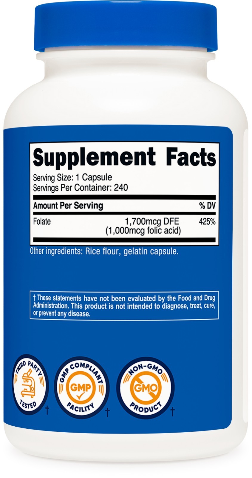 Nutricost Folic Acid (Vitamin B9) 1000 mcg, 240 Capsules – Gluten Free & Non-GMO