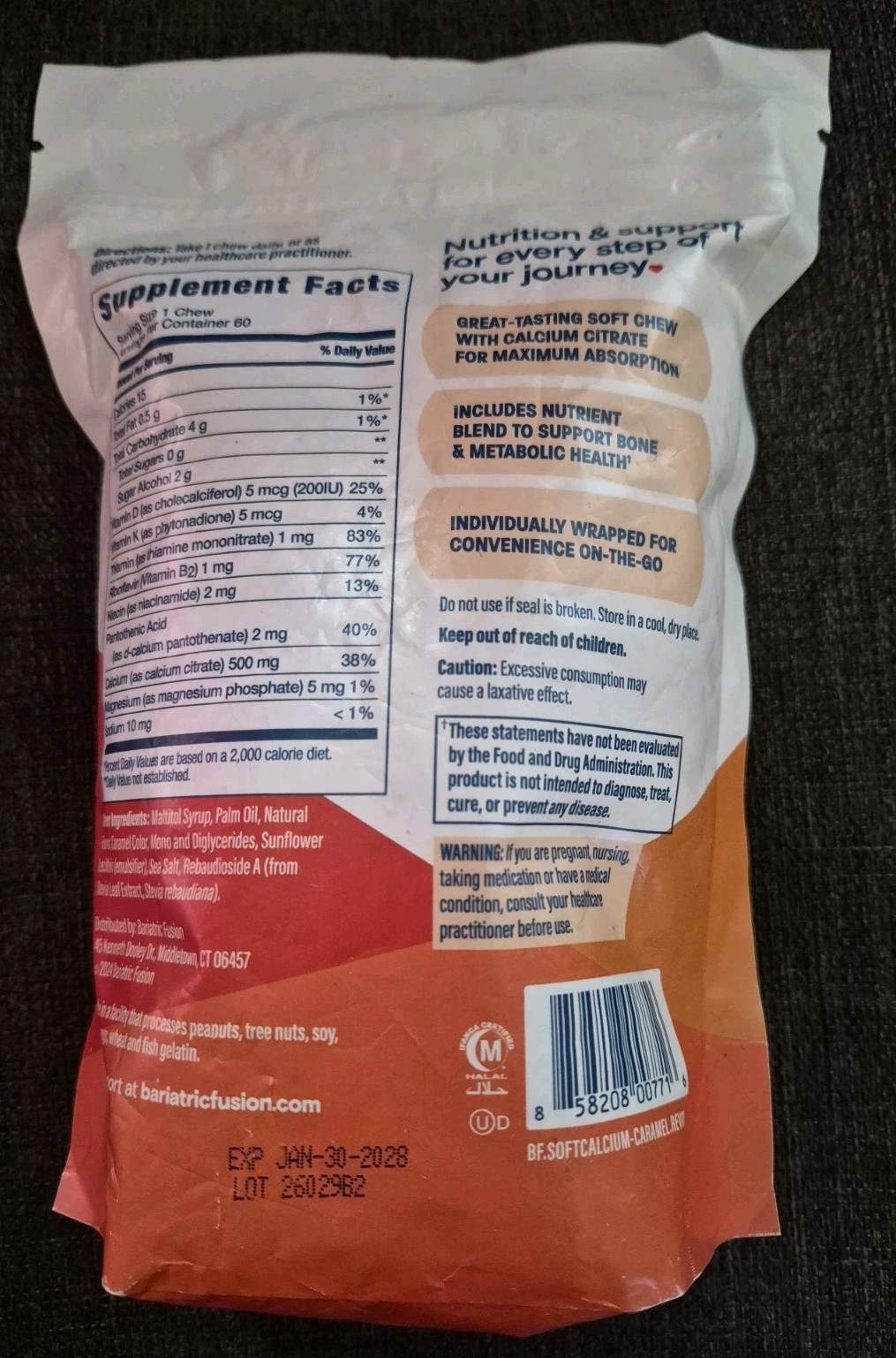 2 Packs Bariatric Fusion Calcium Soft Chew Caramel 60 ct Pack Expire March 2027